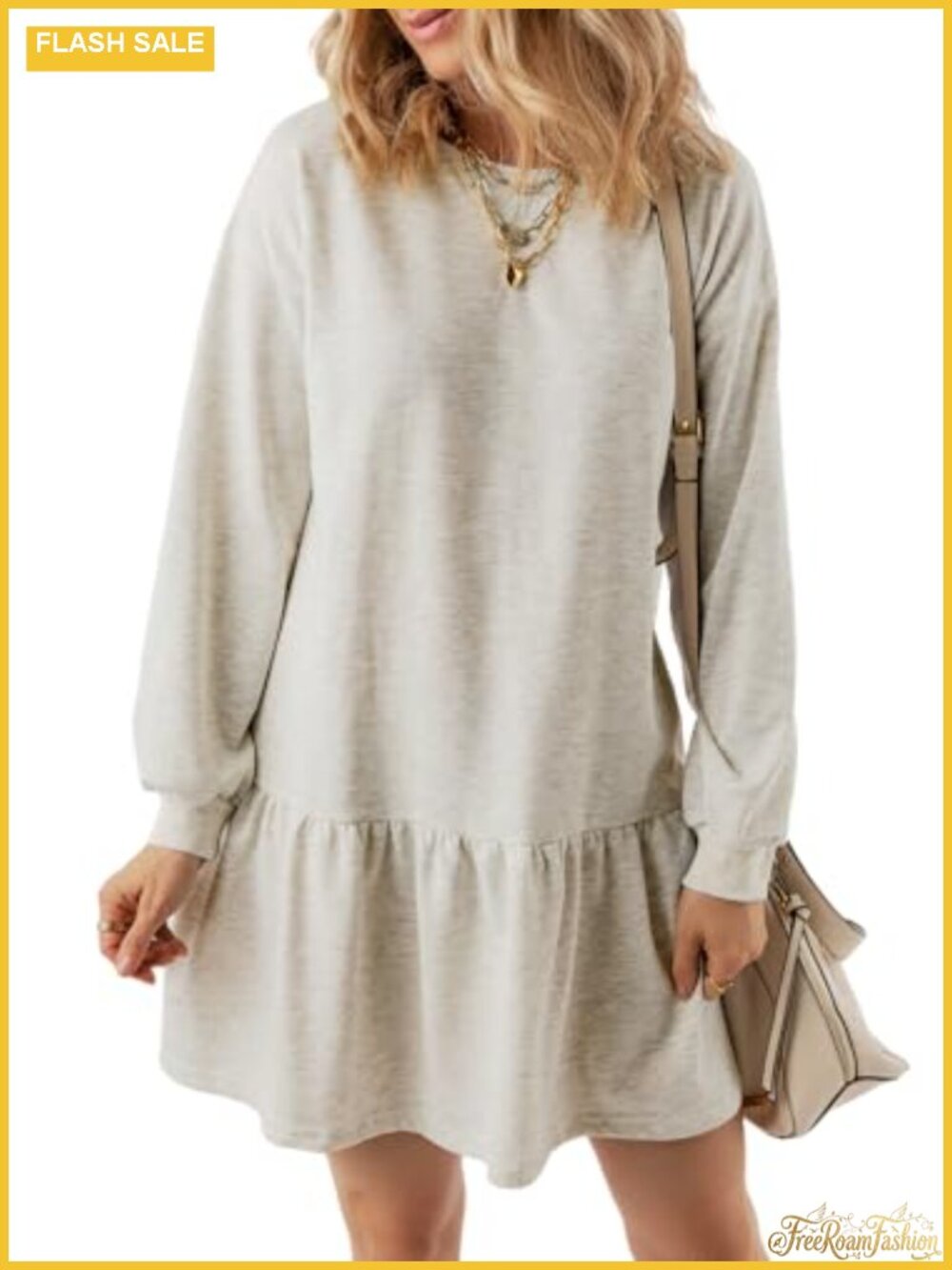 Women's Long Sleeve Sweatshirt Dress Ruffle Hem Pullover Mini